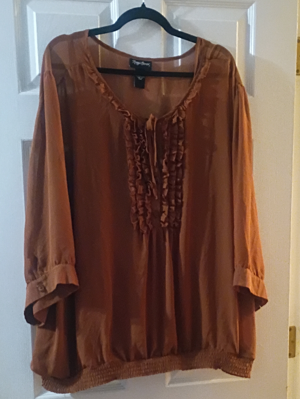Maggie Barnes Copper Ruffle Peasant Blouse